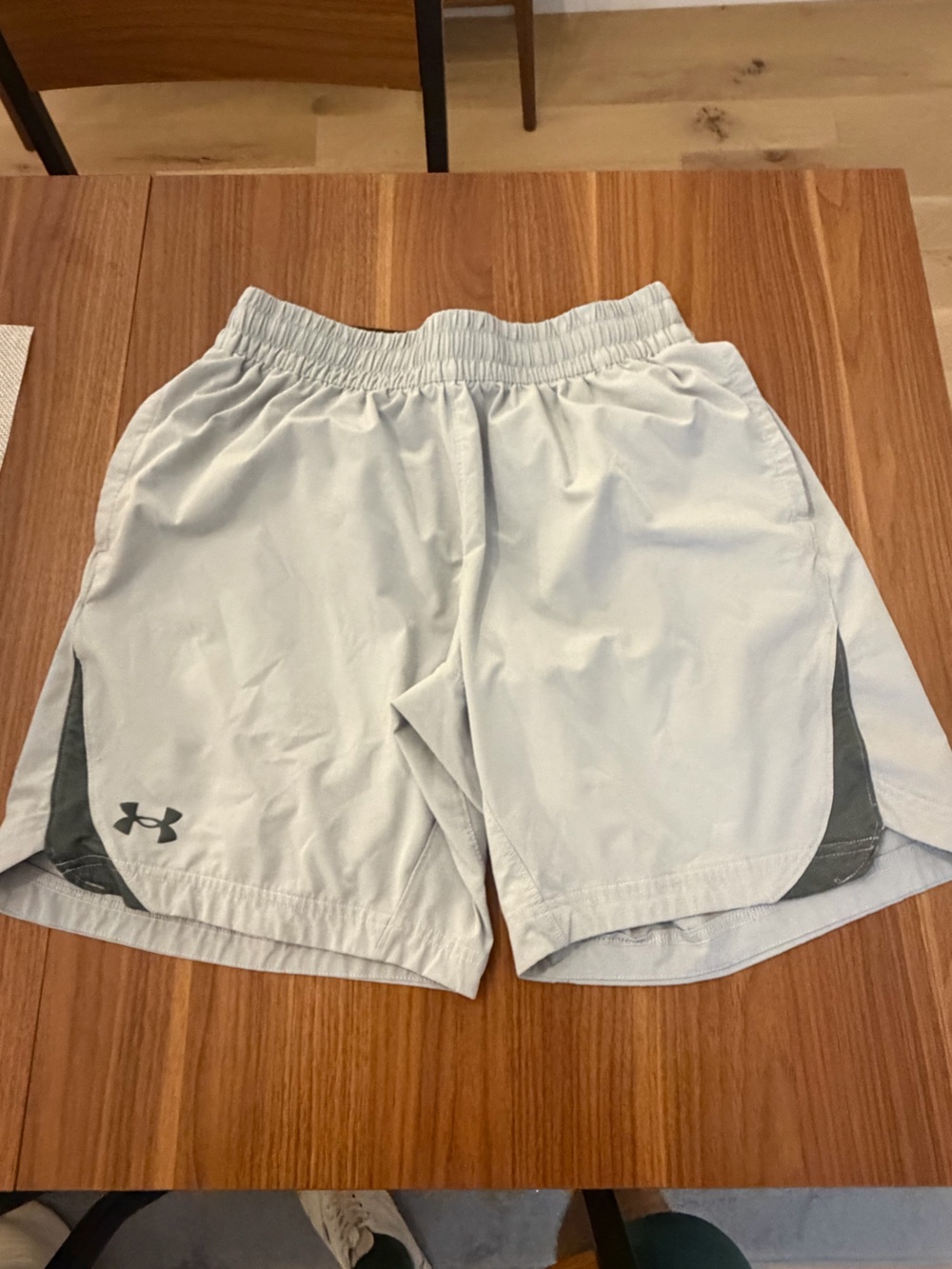 Under Armour Men’s Light Gray Athletic Shorts with Dark Gray Accents